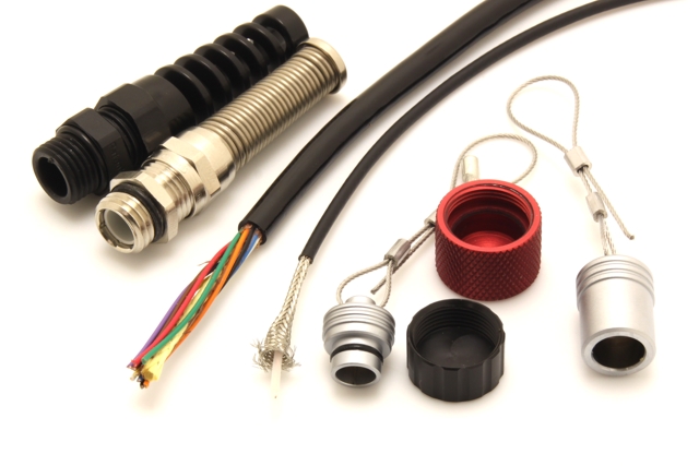 Cable, wire, glands, caps and plugs