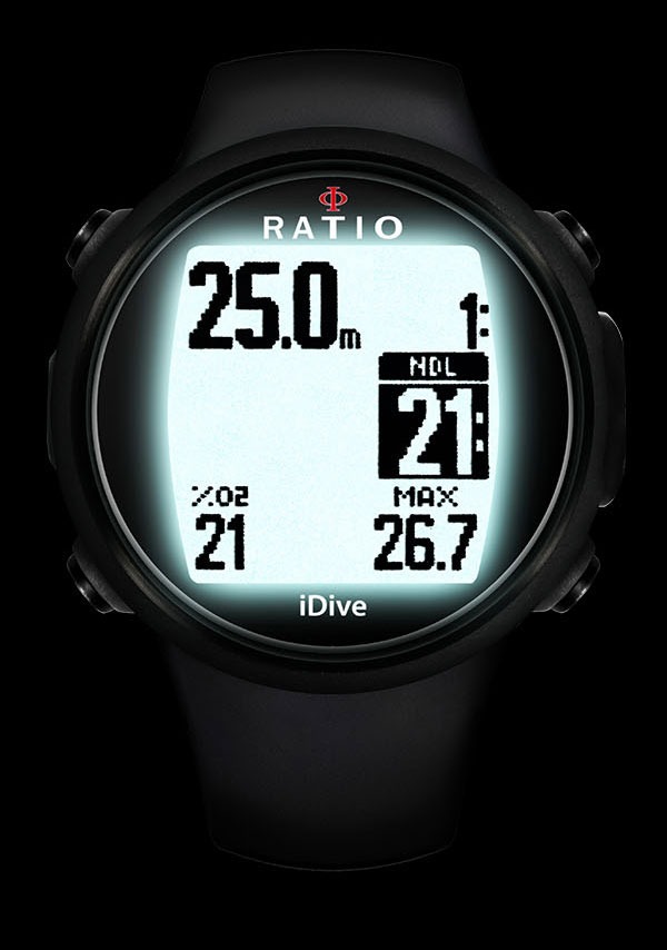 A depiction of the iDive Sport TX glowing underwater