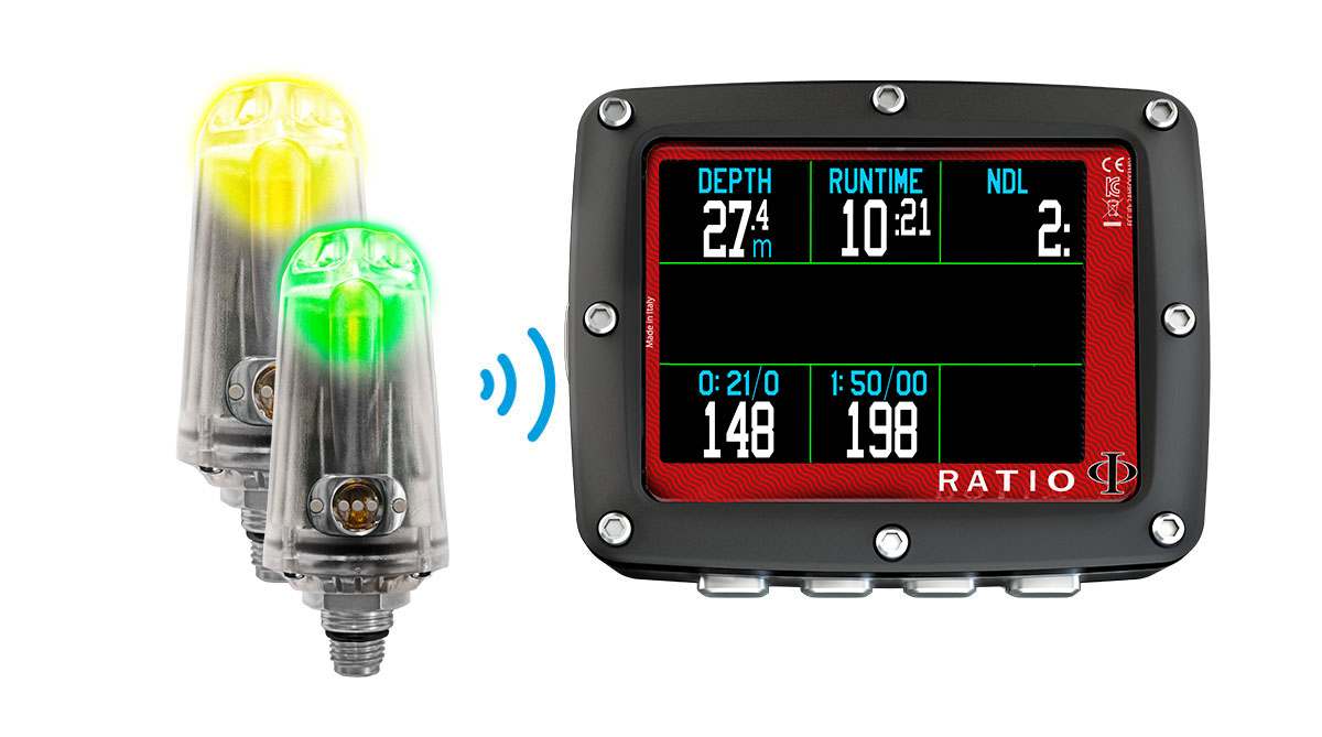 Ratio iX3M 2 TX Easy dive computer in multi-transmitter mode